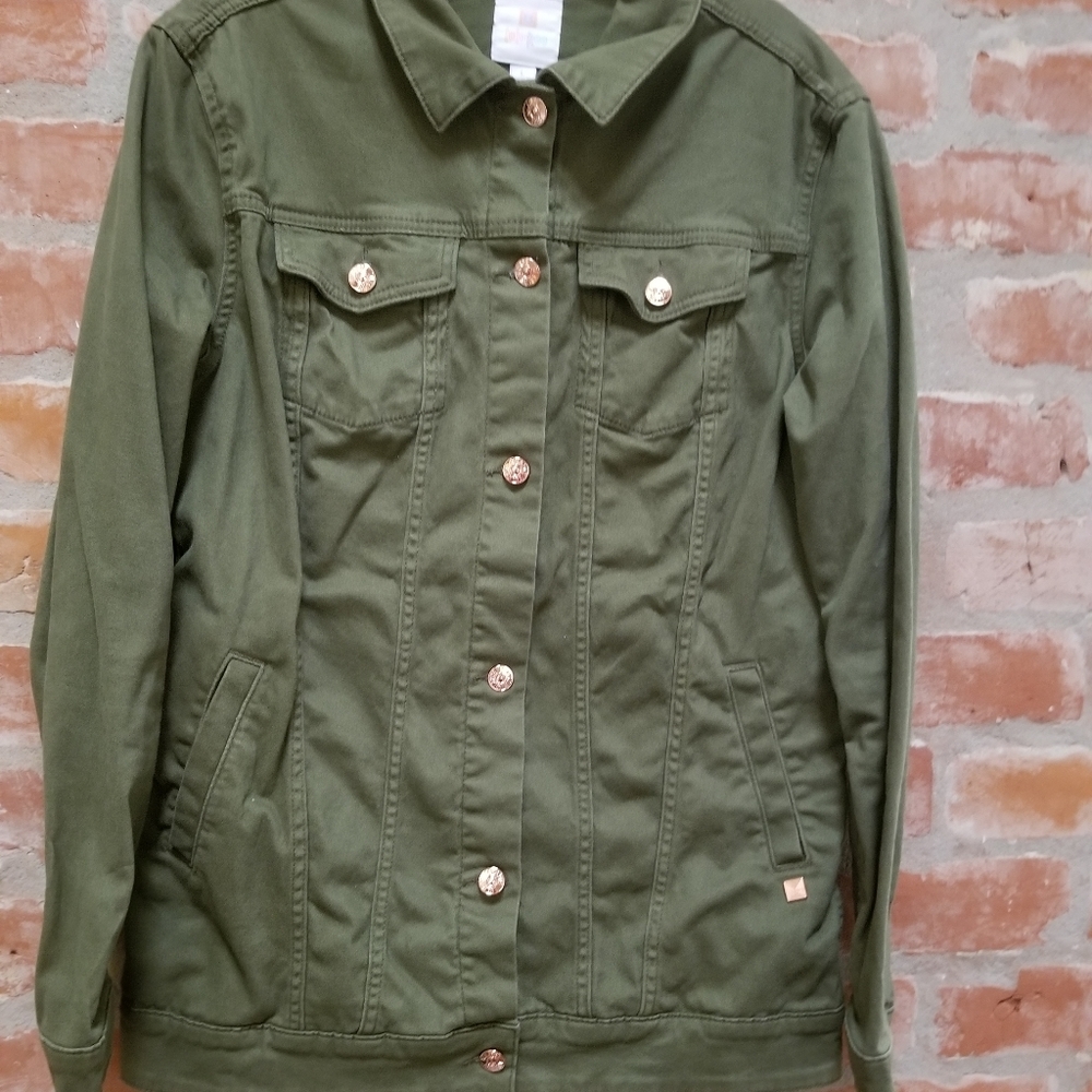 Olive Green Large jean jacket rose gold! Lularoe